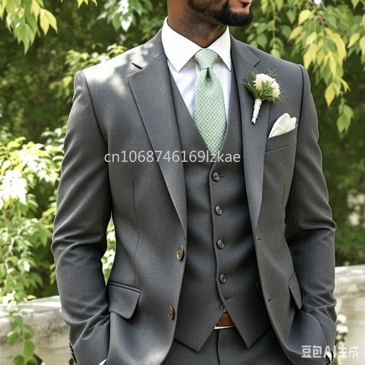 Sage Green Three-Piece Men's Wedding Suit - Luzilly Bridal & Apparel