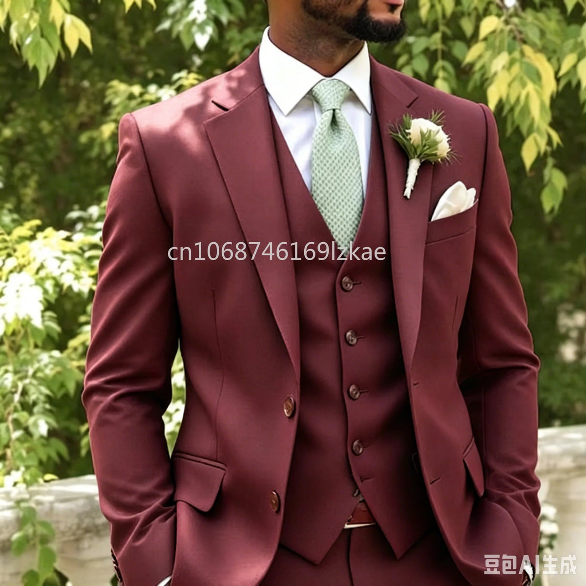 Sage Green Three-Piece Men's Wedding Suit - Luzilly Bridal & Apparel