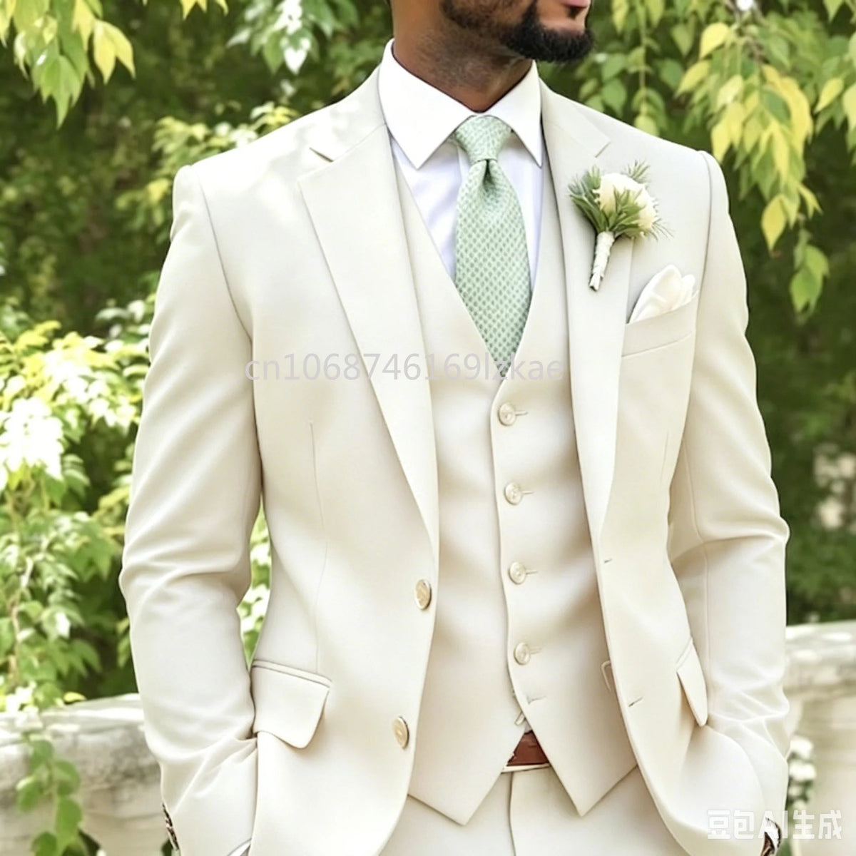 Sage Green Three-Piece Men's Wedding Suit - Luzilly Bridal & Apparel