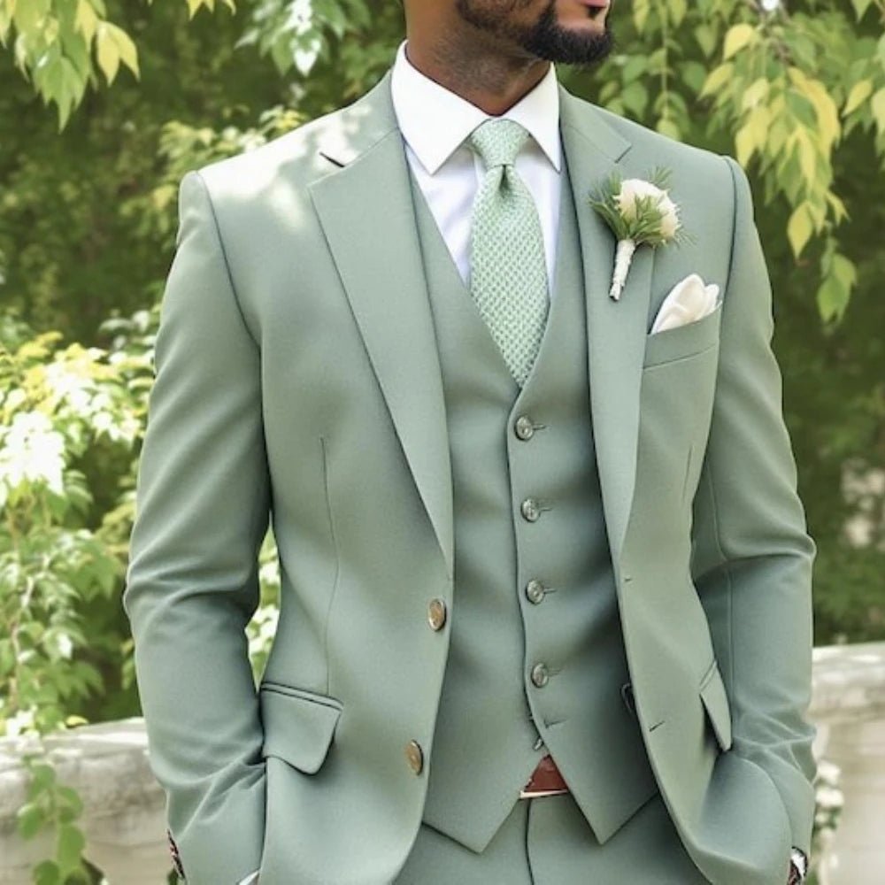Sage Green Three-Piece Men's Wedding Suit - Luzilly Bridal & Apparel