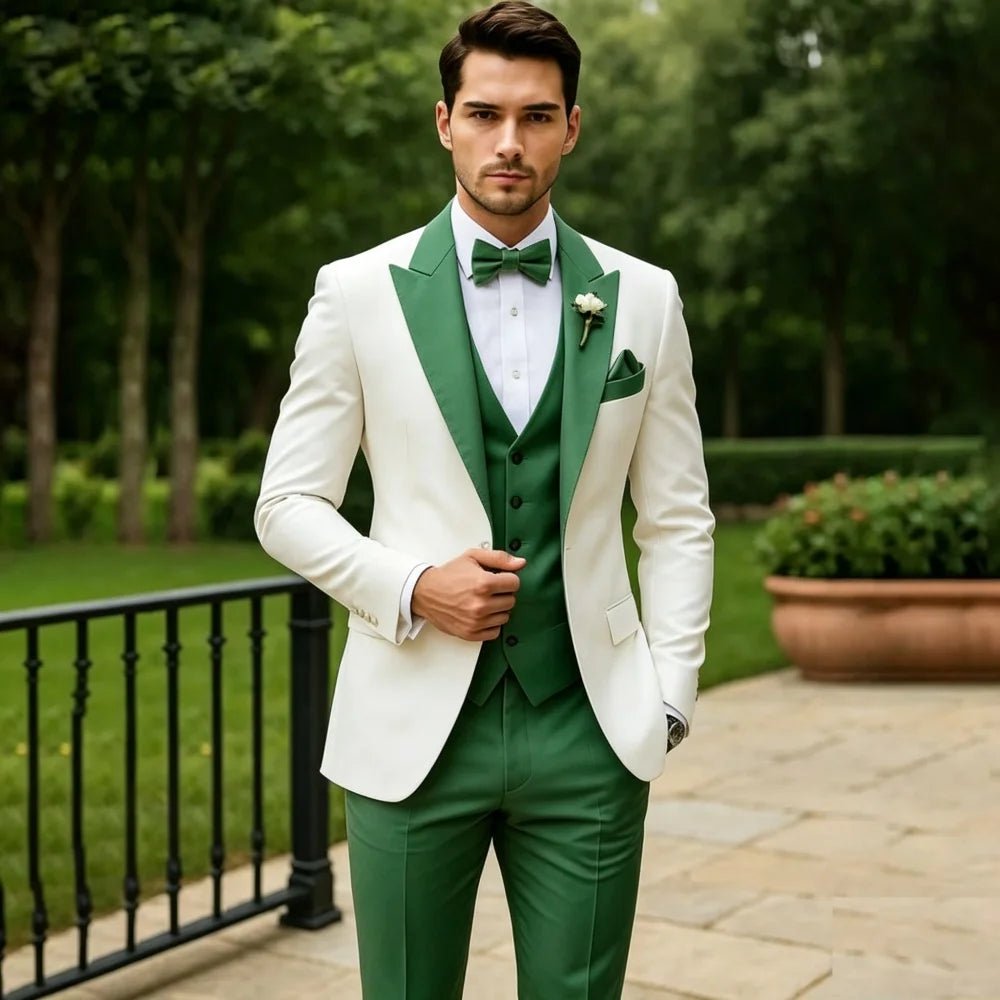 Sage Green Three-Piece Slim-Fit Groom Tuxedo - Luzilly Bridal & Apparel