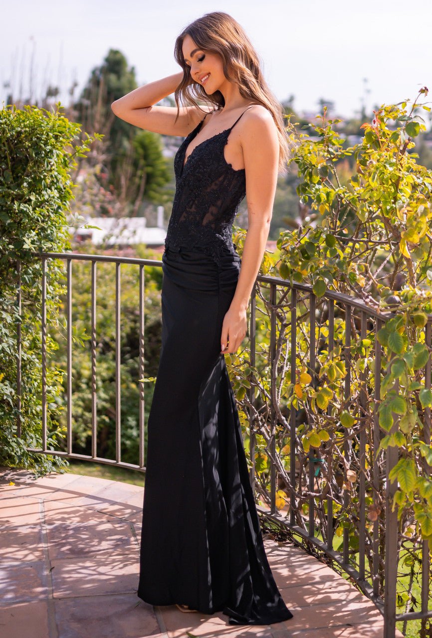 Sami Gown - Black - Floral Lace Fitted Dress - Luzilly Bridal & Apparel