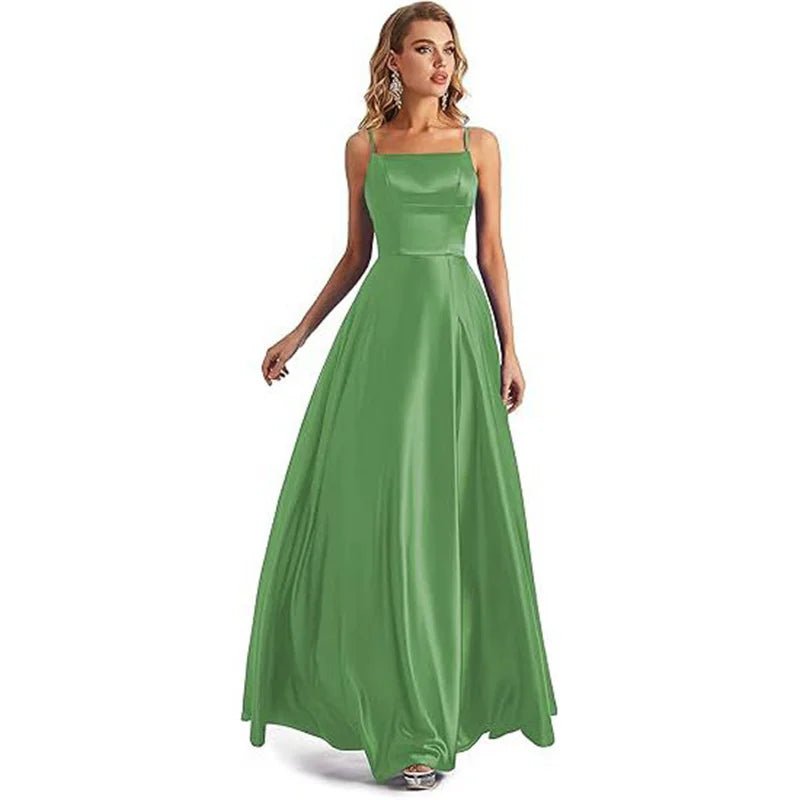 Satin A-Line Bridesmaid Dress with Slit - Luzilly Bridal & Apparel