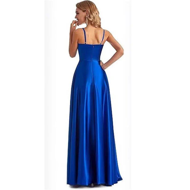 Satin A-Line Bridesmaid Dress with Slit - Luzilly Bridal & Apparel