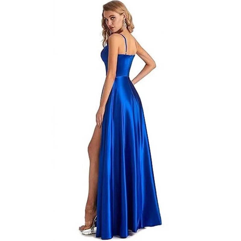 Satin A-Line Bridesmaid Dress with Slit - Luzilly Bridal & Apparel