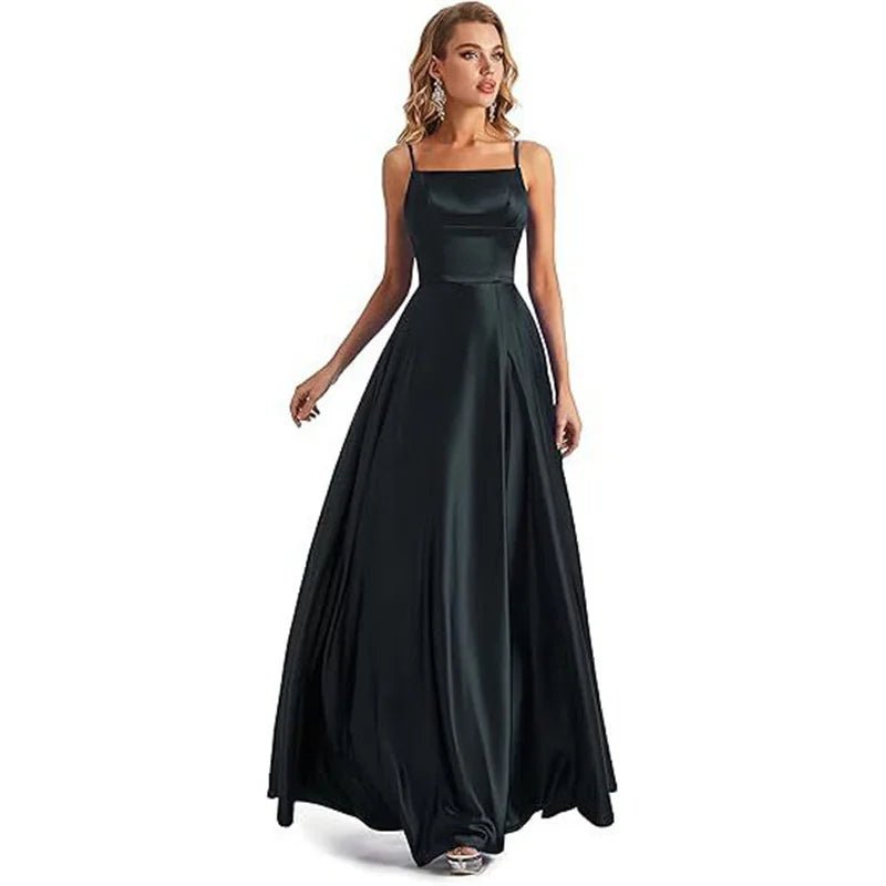 Satin A-Line Bridesmaid Dress with Slit - Luzilly Bridal & Apparel