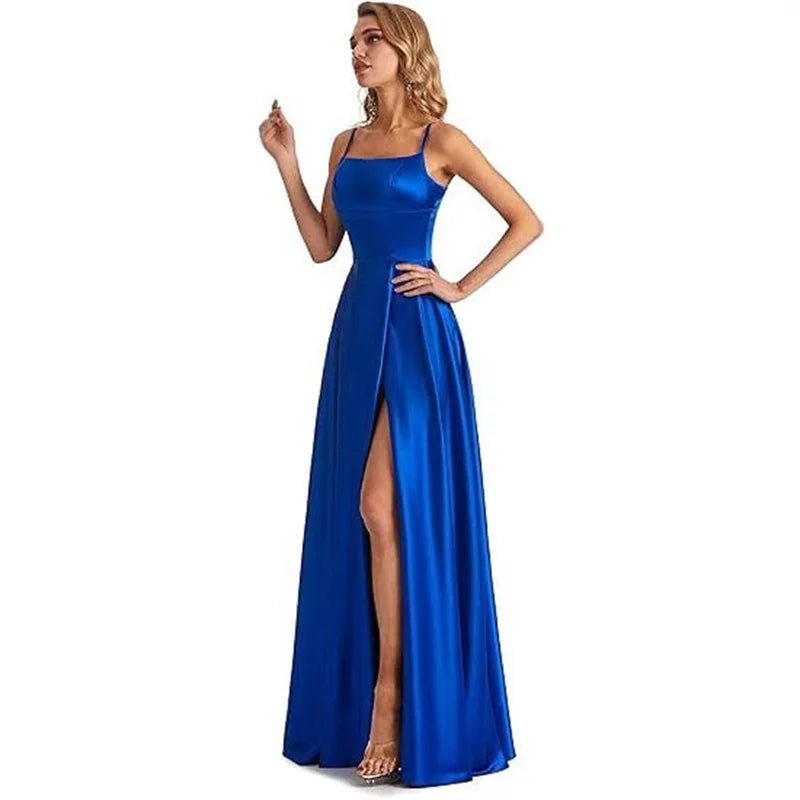 Satin A-Line Bridesmaid Dress with Slit - Luzilly Bridal & Apparel
