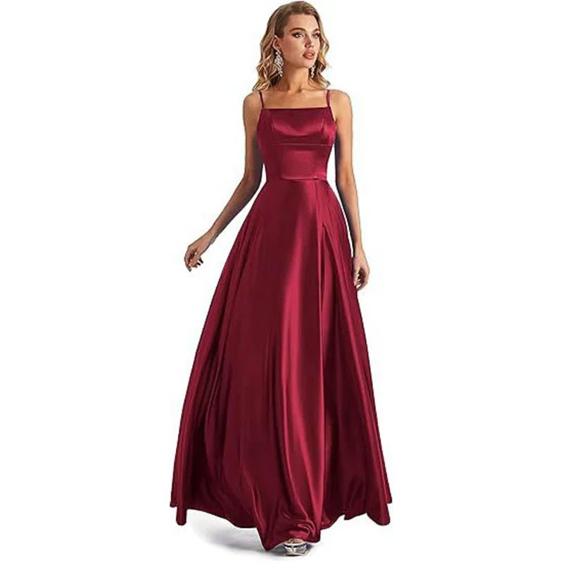 Satin A-Line Bridesmaid Dress with Slit - Luzilly Bridal & Apparel