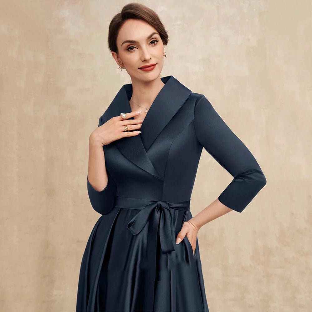 Satin A-Line Mother of the Bride Dress with Bow Belt - Luzilly Bridal & Apparel