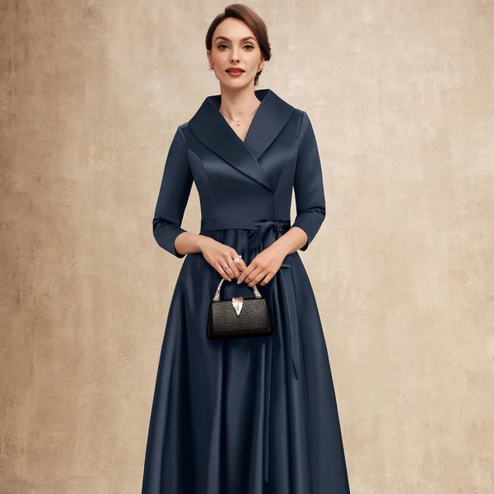 Satin A-Line Mother of the Bride Dress with Bow Belt - Luzilly Bridal & Apparel
