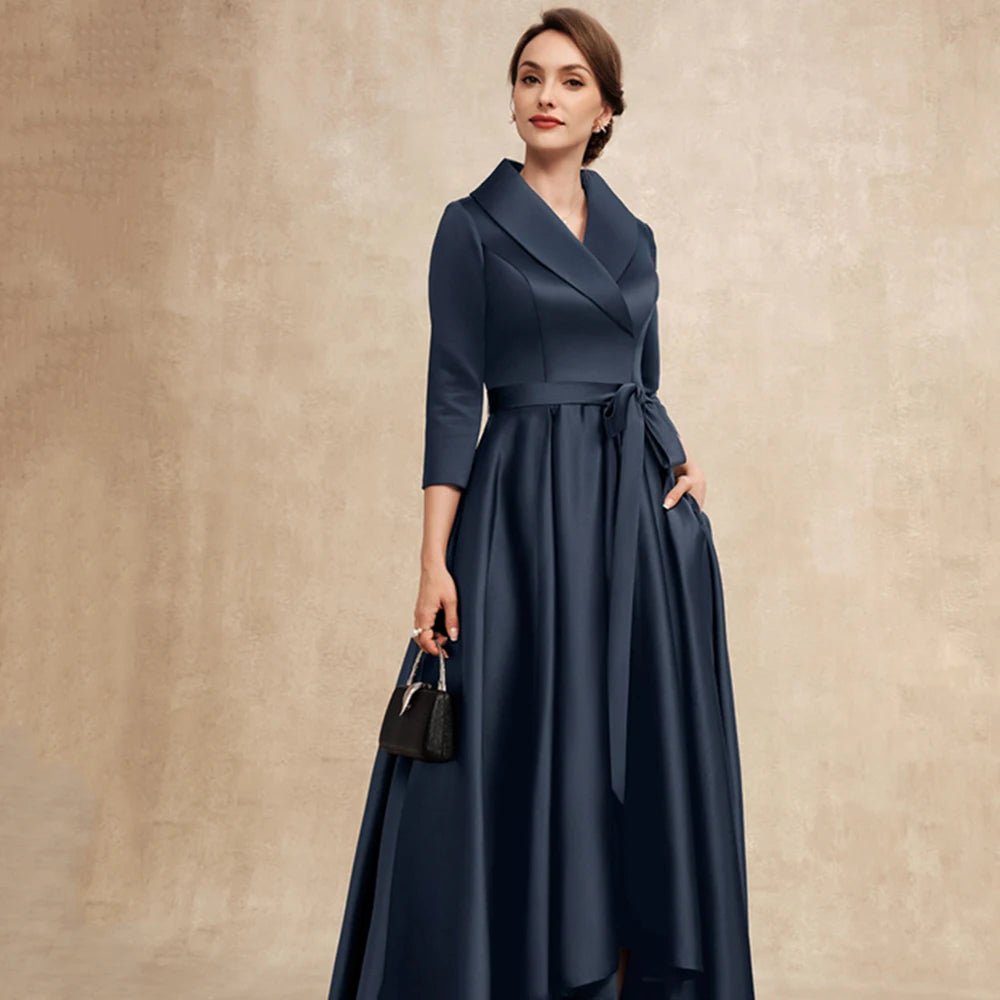 Satin A-Line Mother of the Bride Dress with Bow Belt - Luzilly Bridal & Apparel