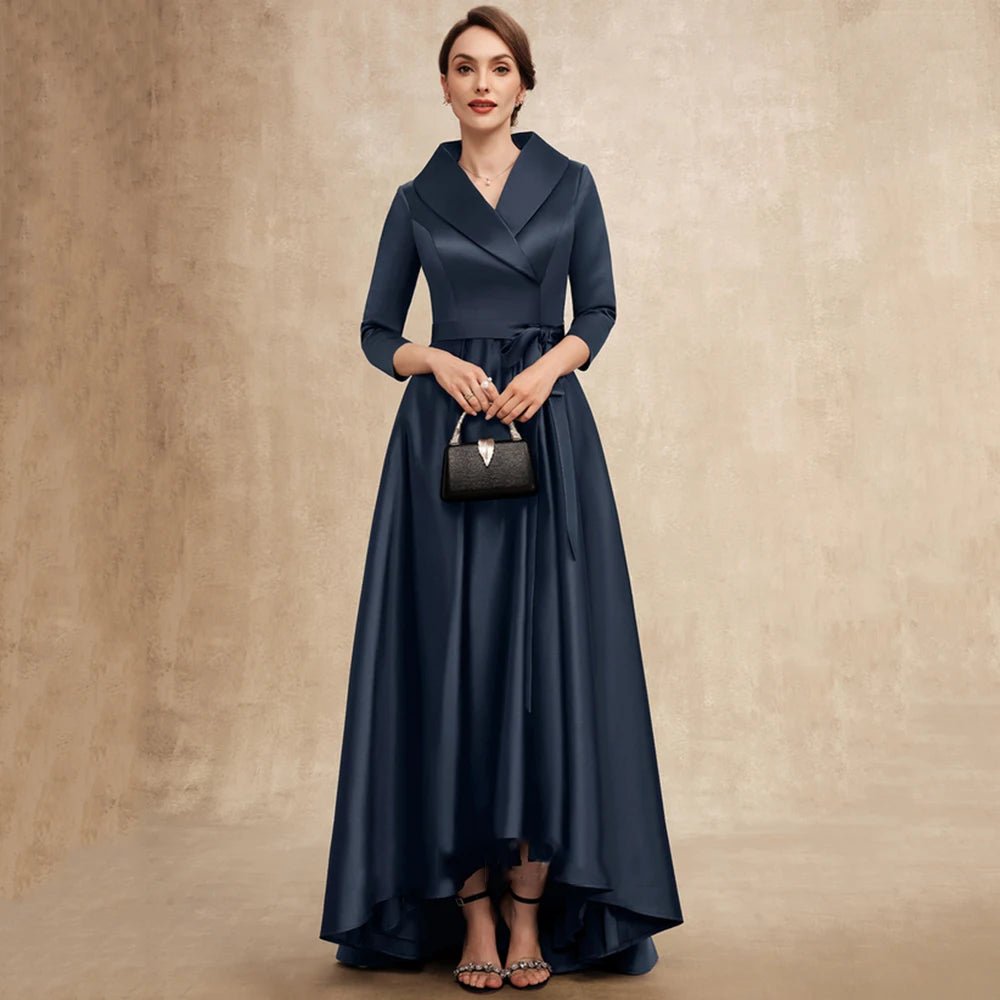 Satin A-Line Mother of the Bride Dress with Bow Belt - Luzilly Bridal & Apparel