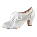 Satin and Lace Block-Heel Bridal Boots with Ribbon Tie - Luzilly Bridal & Apparel