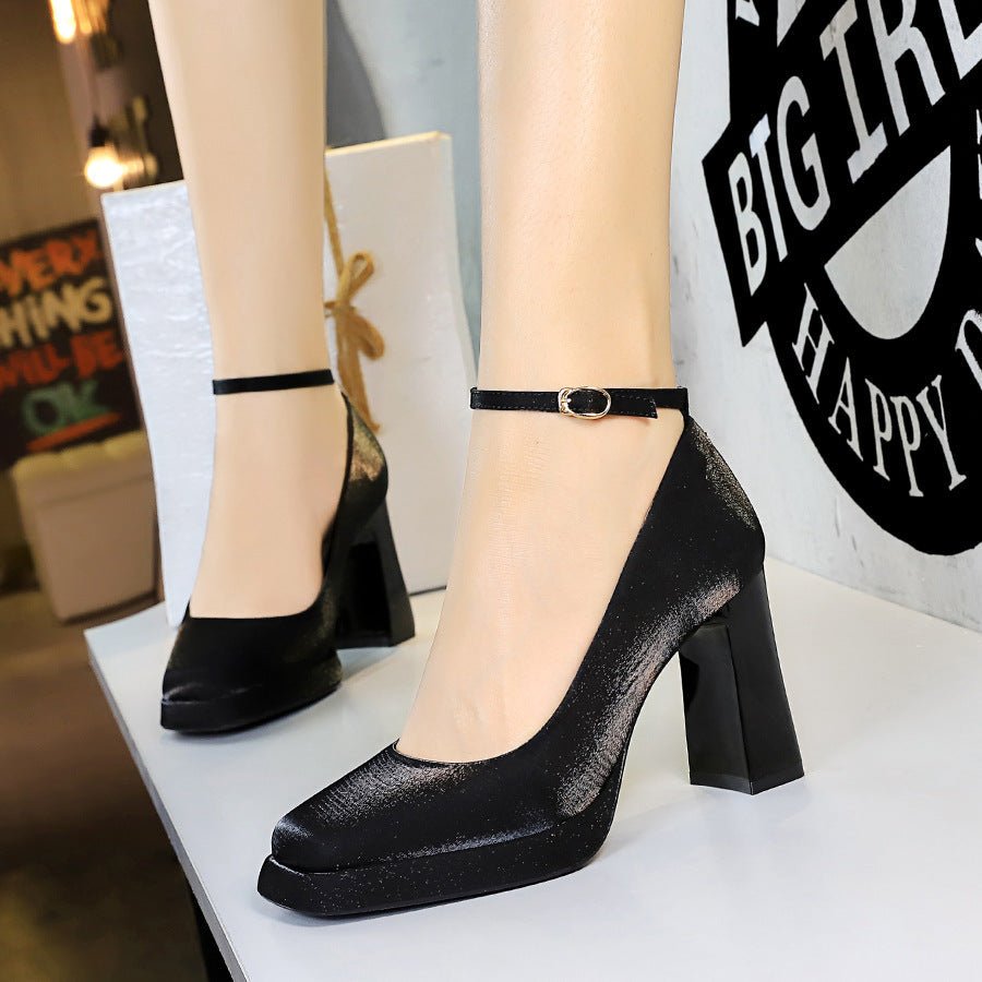 Satin Ankle-Strap Platform Heels - Luzilly Bridal & Apparel