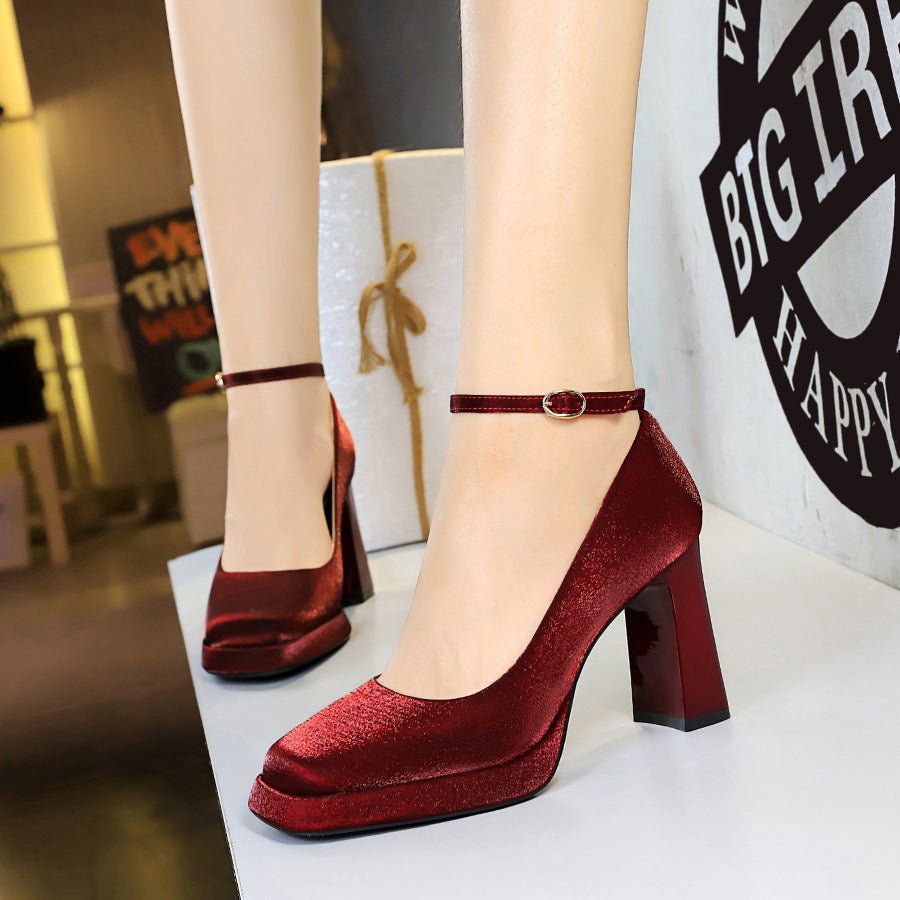 Satin Ankle-Strap Platform Heels - Luzilly Bridal & Apparel