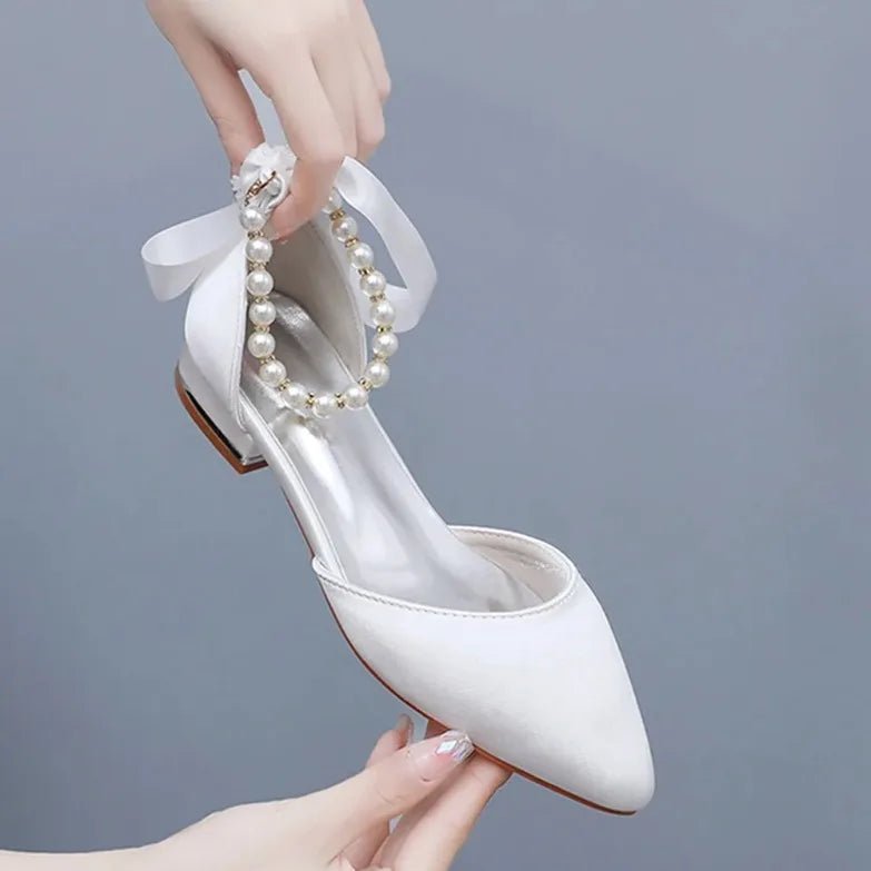 Satin Beaded Flat Pointed-Toe Bridal Sandals - Luzilly Bridal & Apparel