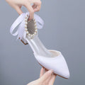 Satin Beaded Flat Pointed-Toe Bridal Sandals - Luzilly Bridal & Apparel