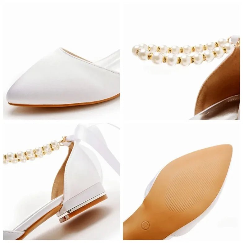 Satin Beaded Flat Pointed-Toe Bridal Sandals - Luzilly Bridal & Apparel