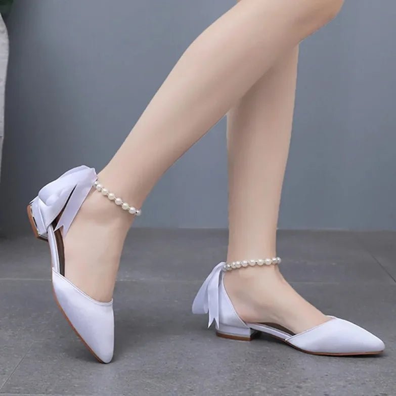 Satin Beaded Flat Pointed-Toe Bridal Sandals - Luzilly Bridal & Apparel