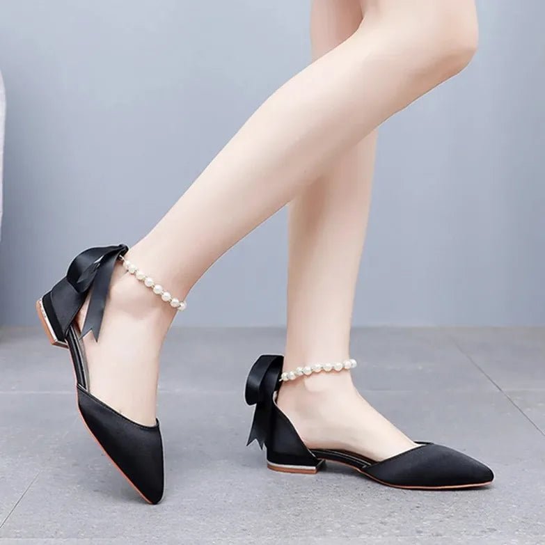 Satin Beaded Flat Pointed-Toe Bridal Sandals - Luzilly Bridal & Apparel