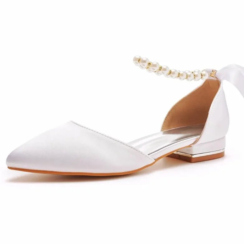 Satin Beaded Flat Pointed-Toe Bridal Sandals - Luzilly Bridal & Apparel