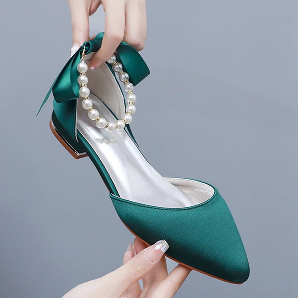 Satin Beaded Flat Pointed-Toe Bridal Sandals - Luzilly Bridal & Apparel