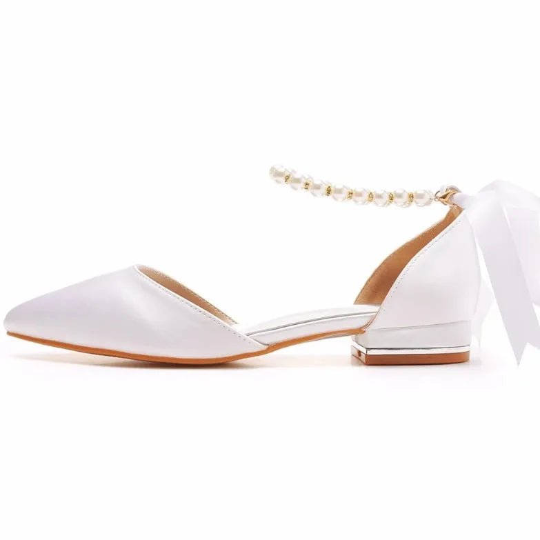 Satin Beaded Flat Pointed-Toe Bridal Sandals - Luzilly Bridal & Apparel