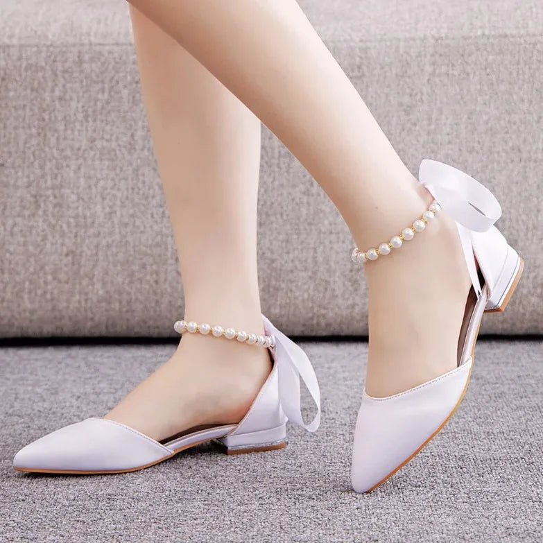 Satin Beaded Flat Pointed-Toe Bridal Sandals - Luzilly Bridal & Apparel