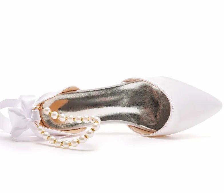 Satin Beaded Flat Pointed-Toe Bridal Sandals - Luzilly Bridal & Apparel