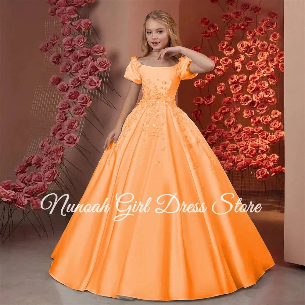 Satin Beaded Floral Floor-Length Flower Girl Dress - Luzilly Bridal & Apparel