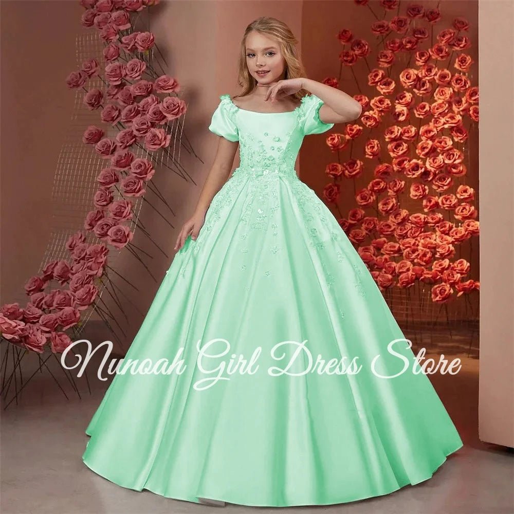 Satin Beaded Floral Floor-Length Flower Girl Dress - Luzilly Bridal & Apparel
