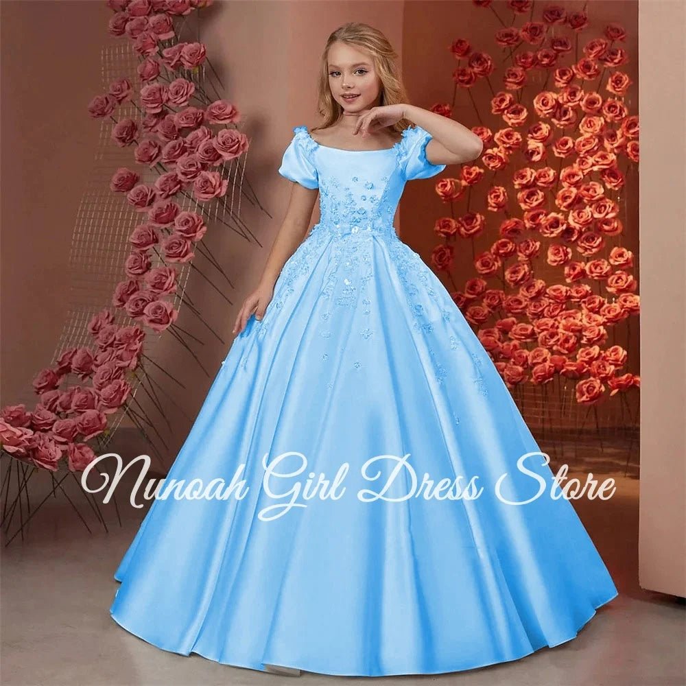 Satin Beaded Floral Floor-Length Flower Girl Dress - Luzilly Bridal & Apparel
