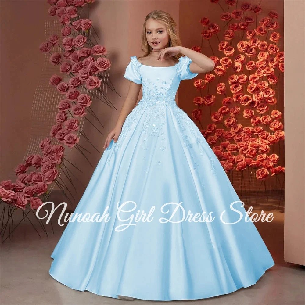 Satin Beaded Floral Floor-Length Flower Girl Dress - Luzilly Bridal & Apparel