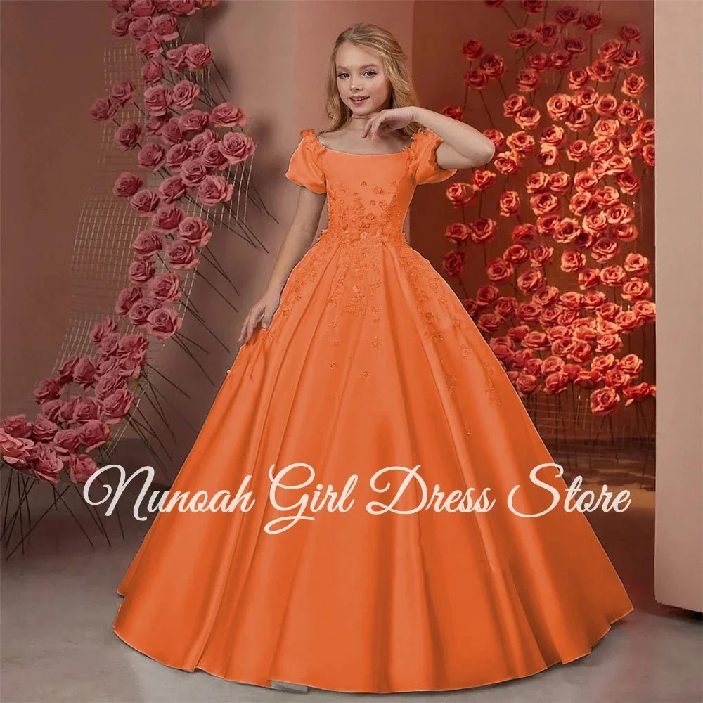 Satin Beaded Floral Floor-Length Flower Girl Dress - Luzilly Bridal & Apparel
