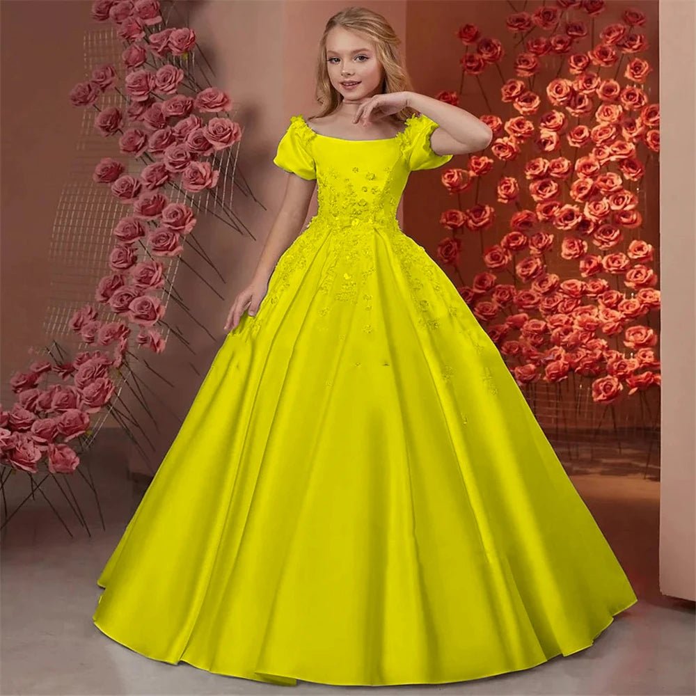 Satin Beaded Floral Floor-Length Flower Girl Dress - Luzilly Bridal & Apparel