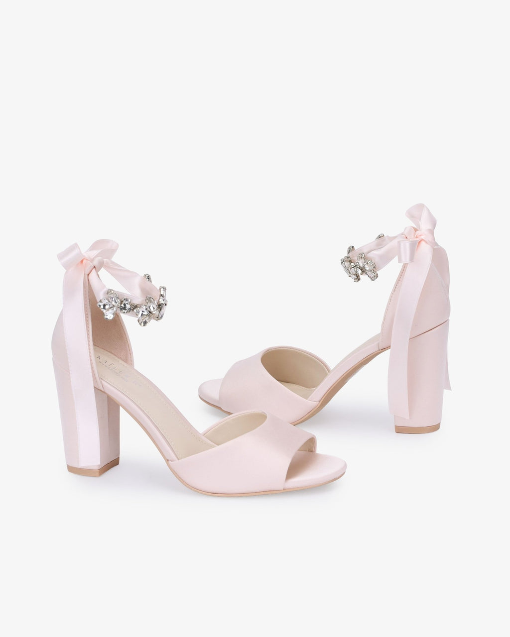 Satin Block Heel Evening Sandals with Navette Cluster Rhinestones Strap - Luzilly Bridal & Apparel