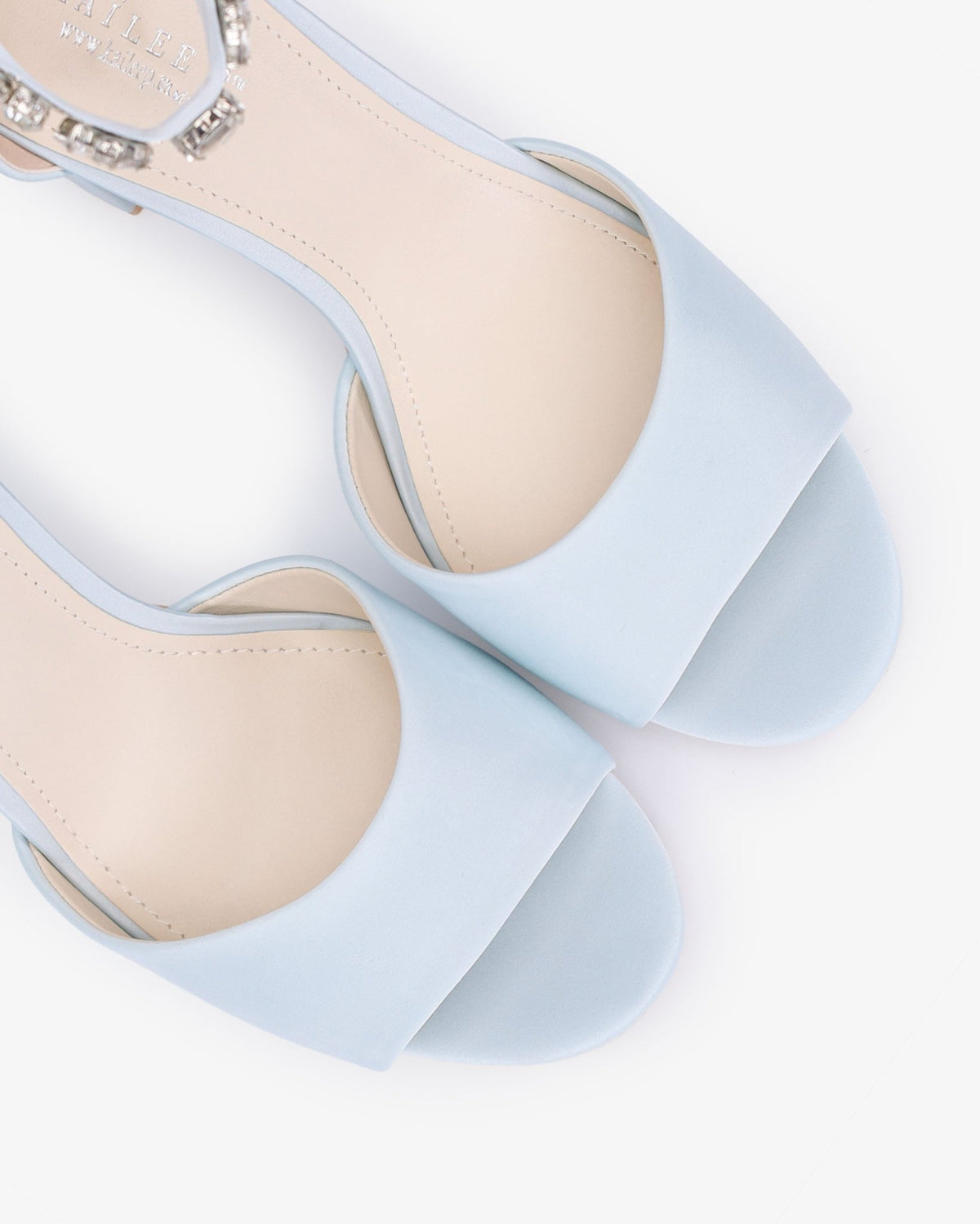 Satin Block Heel Wedding Sandals with Navette Cluster Rhinestones Strap - Luzilly Bridal & Apparel