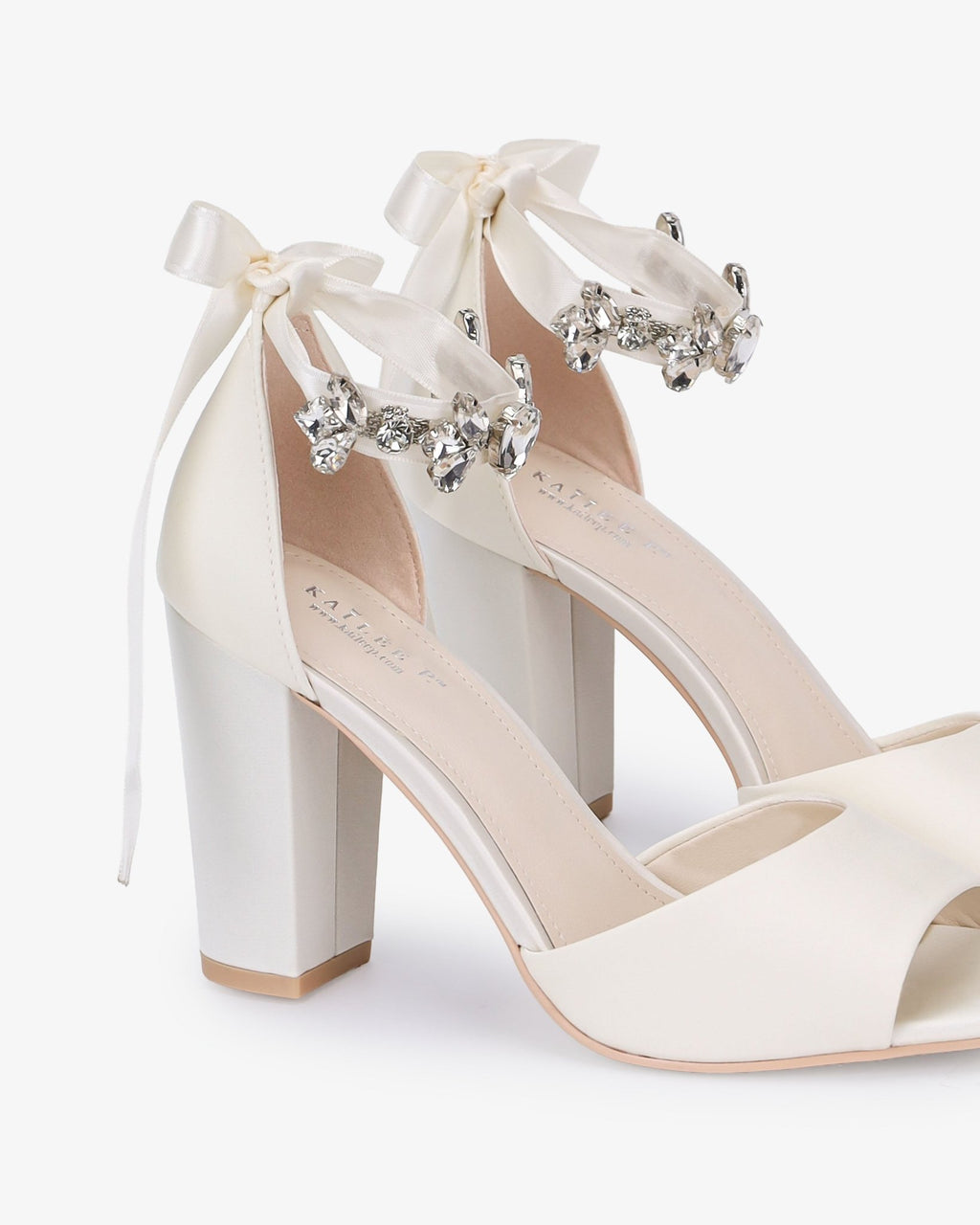 Satin Block Heel Wedding Sandals with Navette Cluster Rhinestones Strap - Luzilly Bridal & Apparel