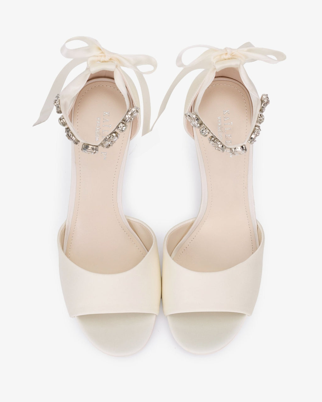 Satin Block Heel Wedding Sandals with Navette Cluster Rhinestones Strap - Luzilly Bridal & Apparel