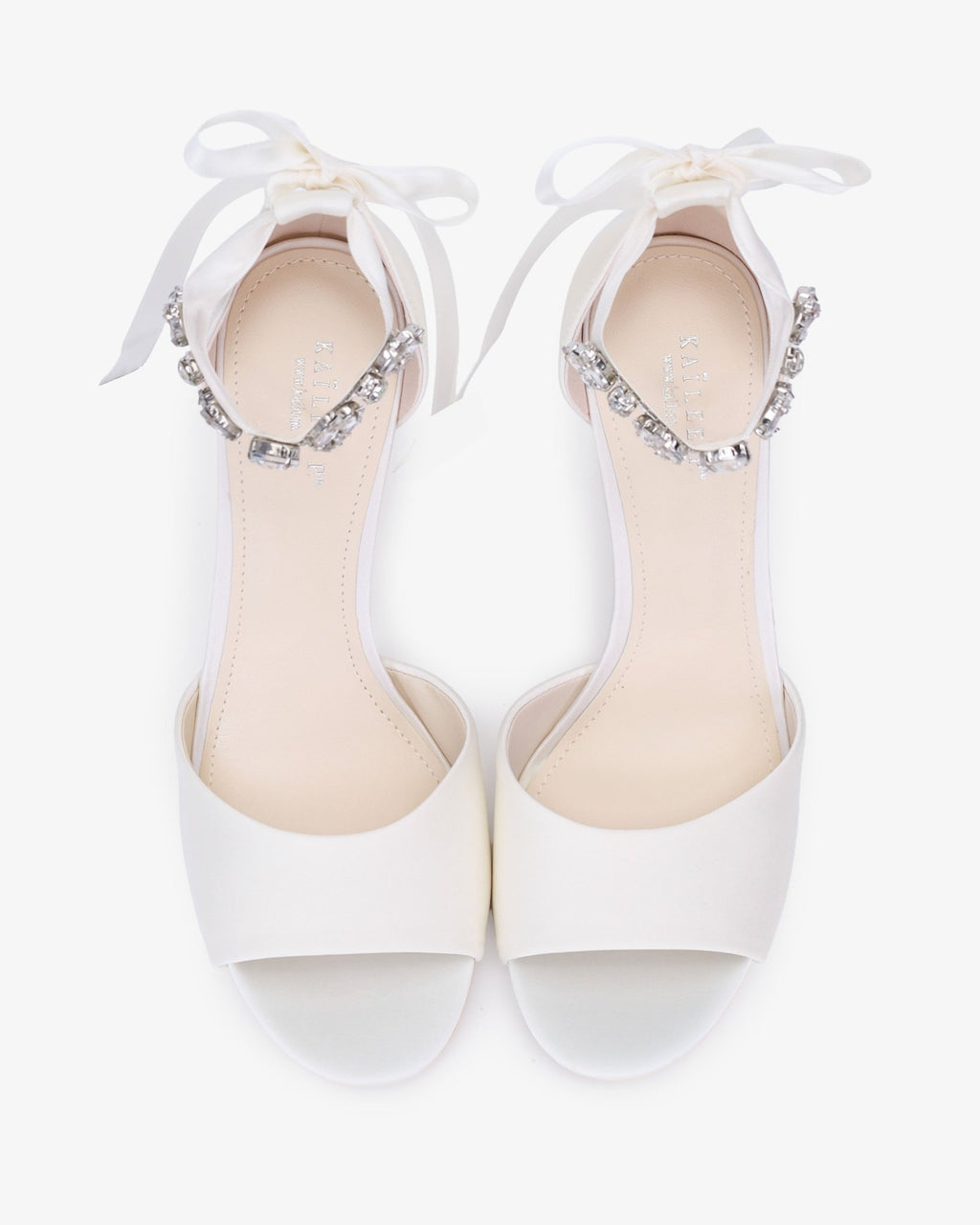 Satin Block Heel Wedding Sandals with Navette Cluster Rhinestones Strap - Luzilly Bridal & Apparel