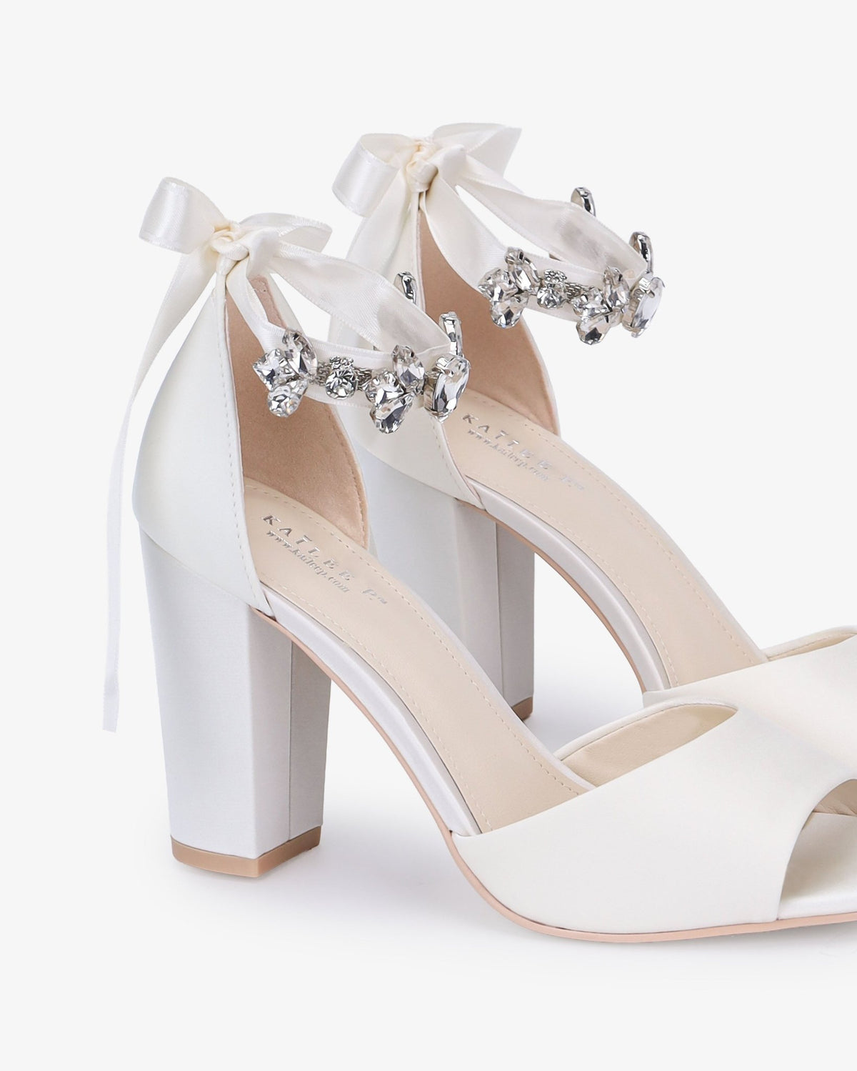 Satin Block Heel Wedding Sandals with Navette Cluster Rhinestones Strap - Luzilly Bridal & Apparel