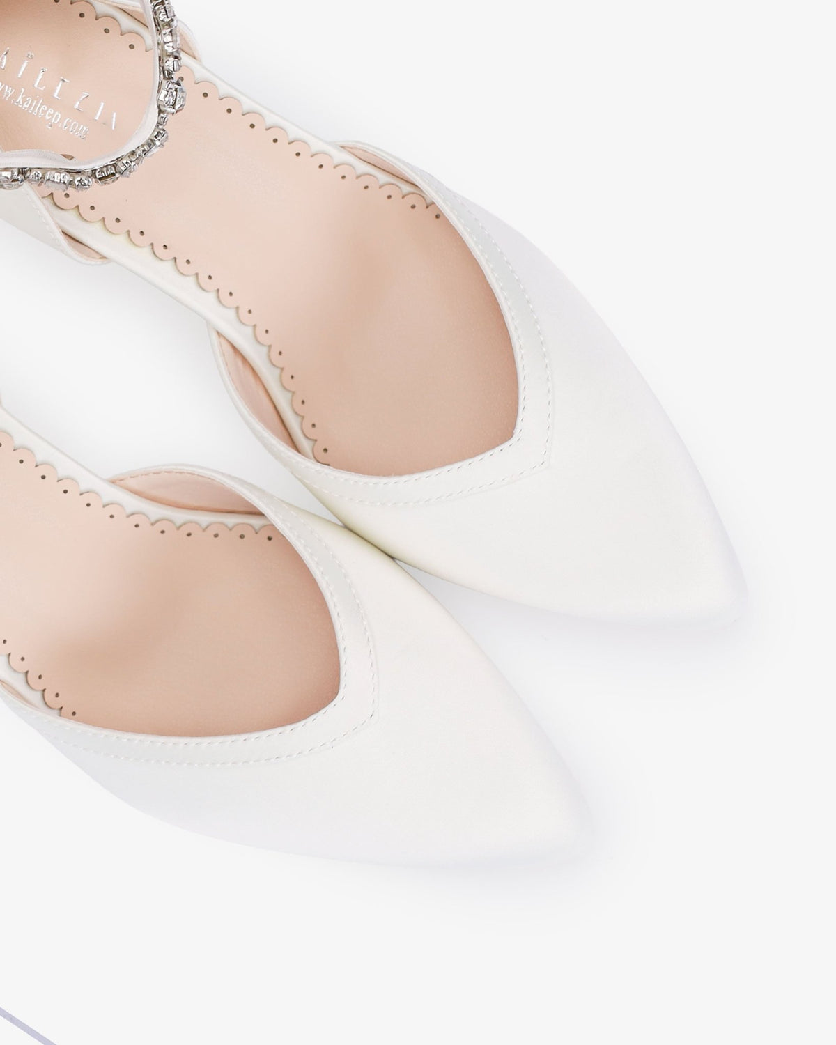 Satin Block Heels Wedding Shoes with Floral Rhinestones Ankle Strap - Luzilly Bridal & Apparel