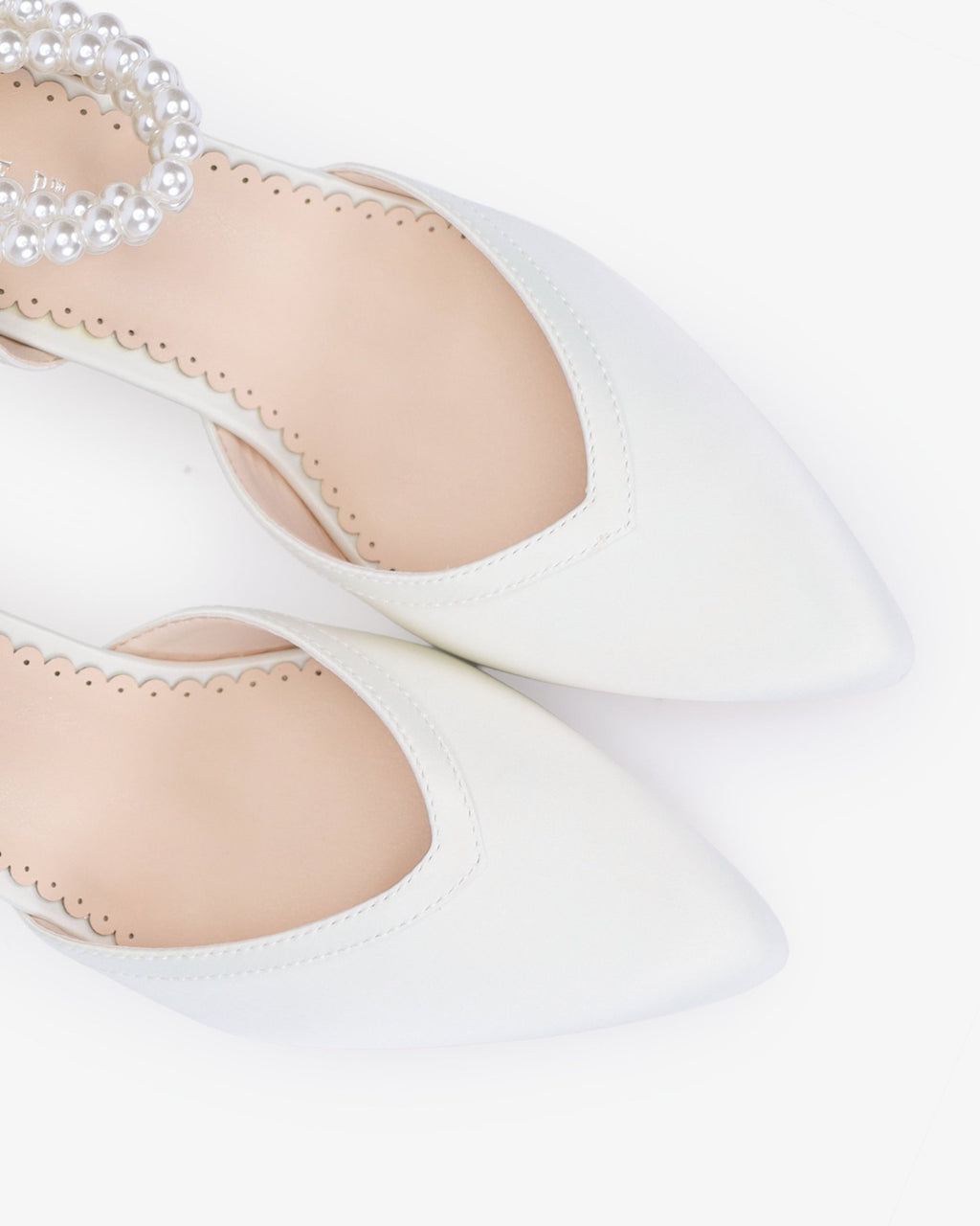 Satin Block Heels Wedding Shoes with Trinity Pearls Wrap - Luzilly Bridal & Apparel