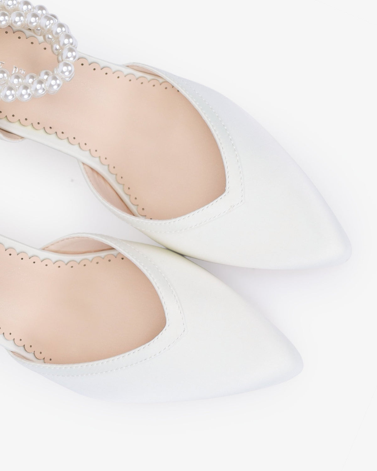 Satin Block Heels Wedding Shoes with Trinity Pearls Wrap - Luzilly Bridal & Apparel