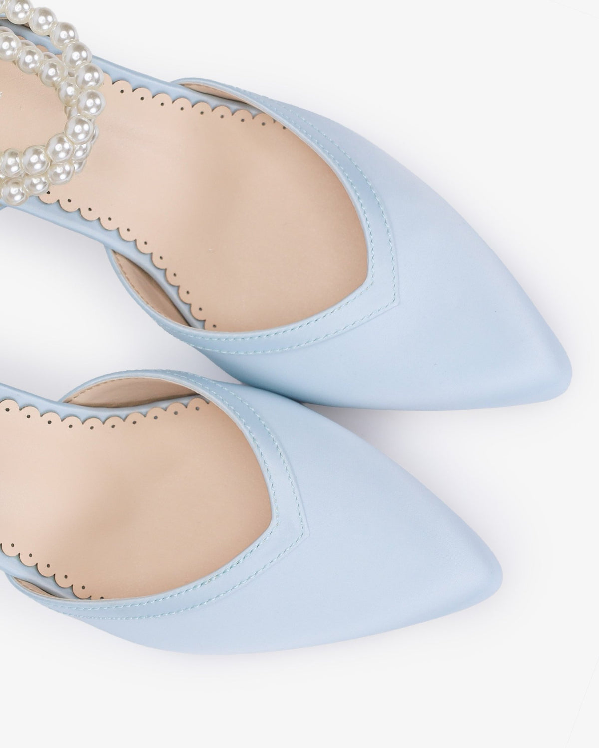 Satin Block Heels Wedding Shoes with Trinity Pearls Wrap - Luzilly Bridal & Apparel