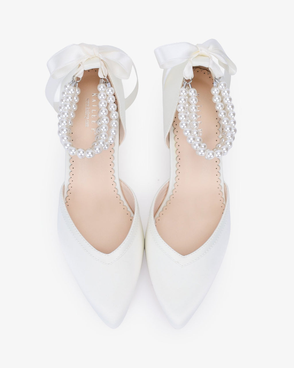 Satin Block Heels Wedding Shoes with Trinity Pearls Wrap - Luzilly Bridal & Apparel
