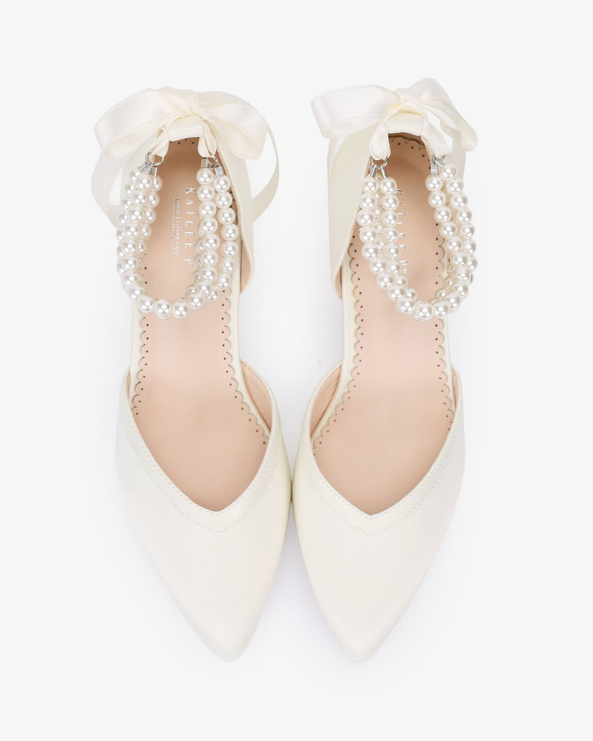 Satin Block Heels Wedding Shoes with Trinity Pearls Wrap - Luzilly Bridal & Apparel