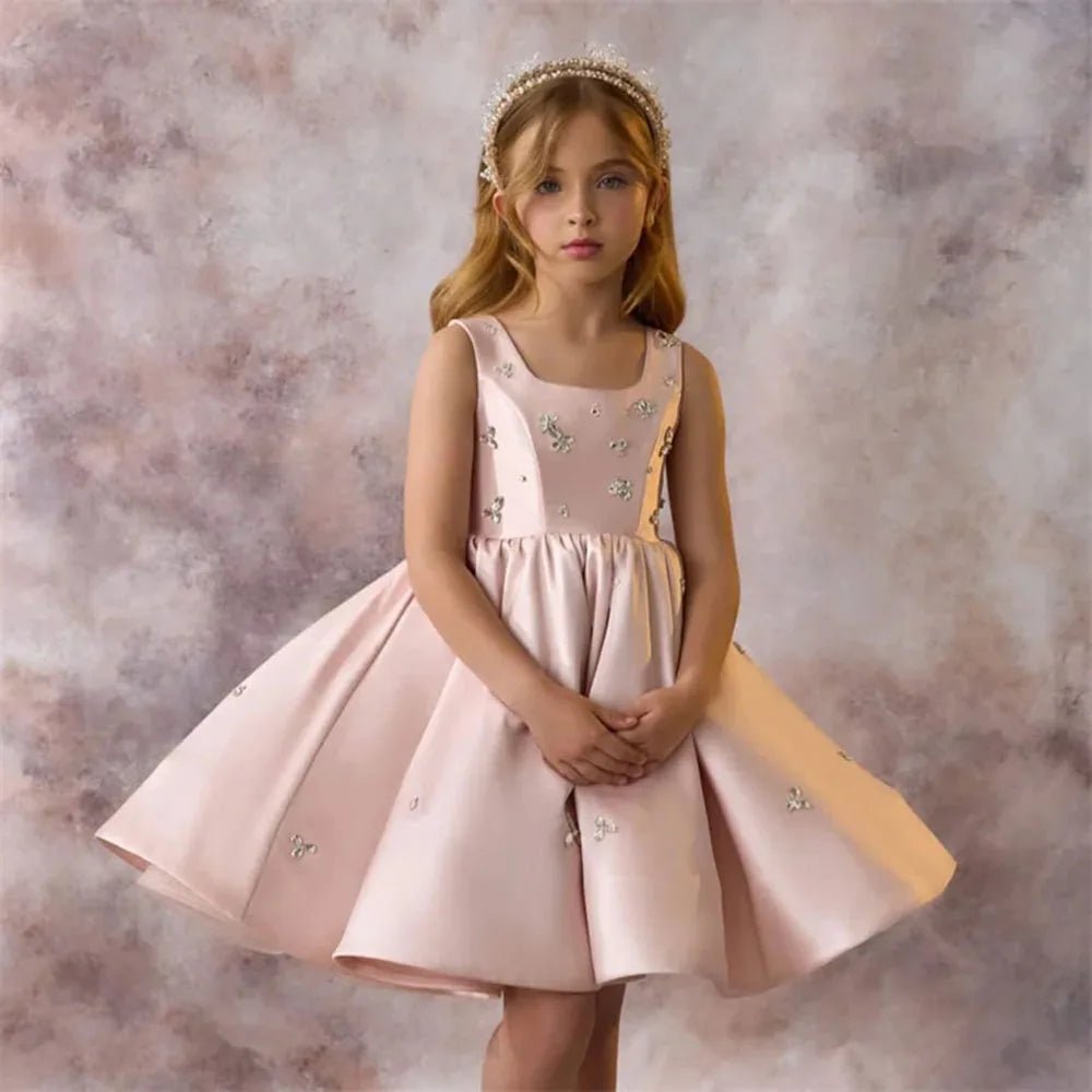 Satin Crystal & Pearl Flower Girl Ball Gown - Luzilly Bridal & Apparel