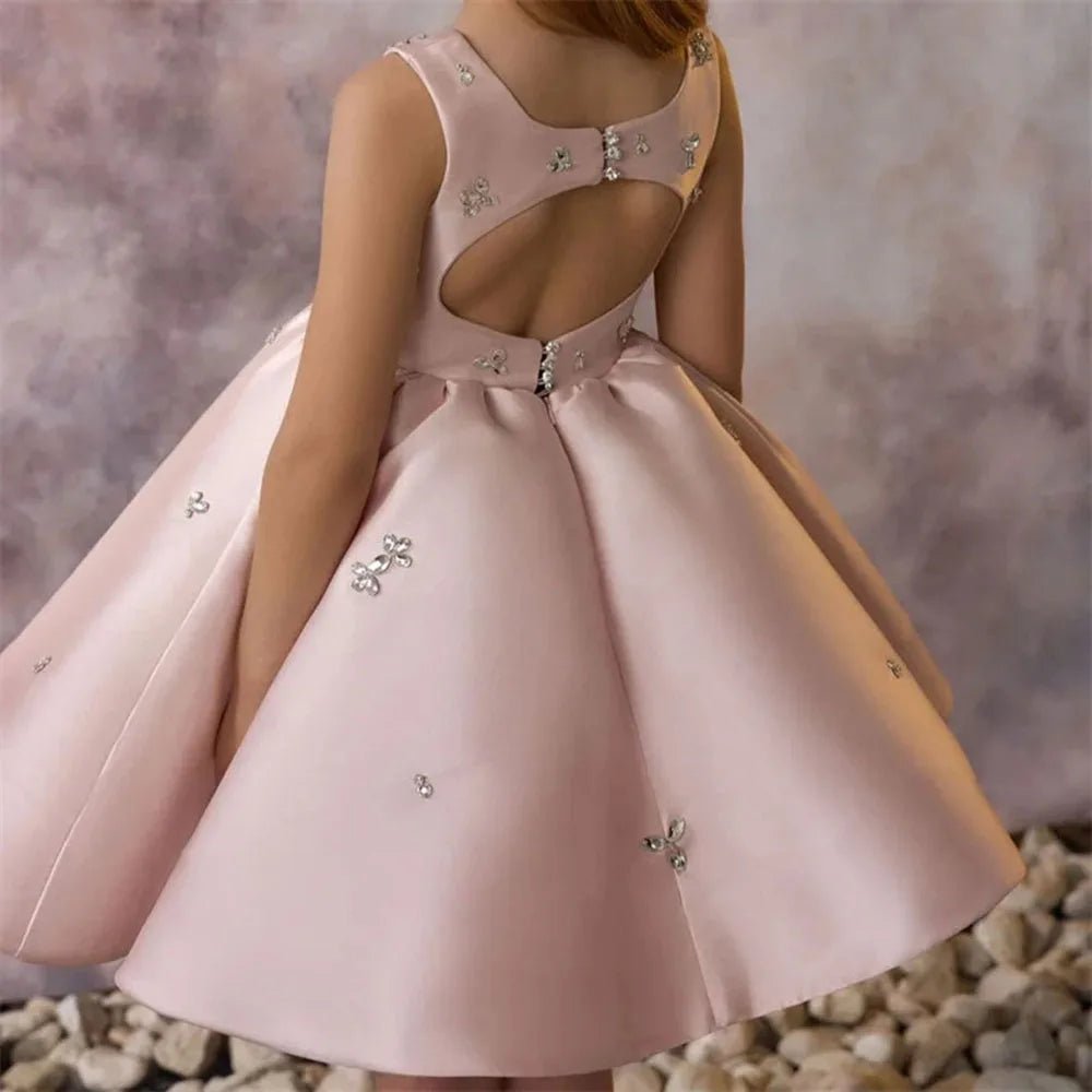 Satin Crystal & Pearl Flower Girl Ball Gown - Luzilly Bridal & Apparel