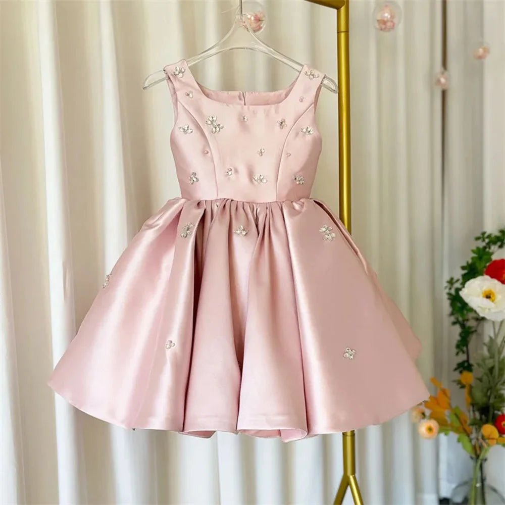 Satin Crystal & Pearl Flower Girl Ball Gown - Luzilly Bridal & Apparel
